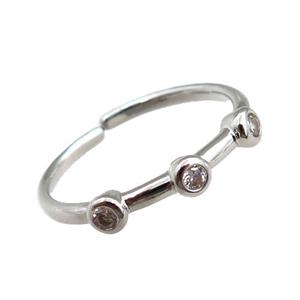 copper Rings pave zircon, adjustable, platinum plated, approx 20mm dia [FN20868]