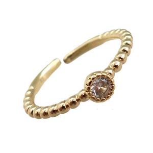 copper Rings pave zircon, adjustable, gold plated, approx 20mm dia [FN20873]