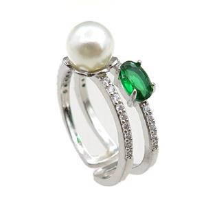copper Rings paved zircon, adjustable, platinum plated, approx 20mm dia [FN20880]