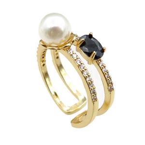 copper Rings paved zircon with pearlized plastic, adjustable, gold plated, approx 20mm dia [FN20882]
