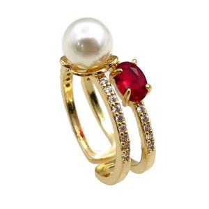 copper Rings paved zircon, adjustable, gold plated, approx 20mm dia [FN20883]