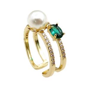 copper Rings paved zircon, adjustable, gold plated, approx 20mm dia [FN20884]
