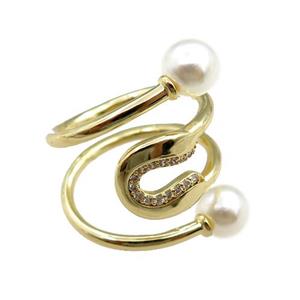 copper Rings paved zircon, adjustable, gold plated, approx 18mm dia [FN20886]