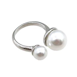 copper Rings with pearlized plastic, adjustable, platinum plated, approx 8mm, 12mm, 18mm dia [FN20887]