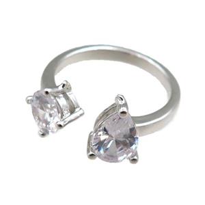 copper Rings paved zircon, adjustable, platinum plated, approx 5mm, 6x8mm, 20mm dia [FN20893]