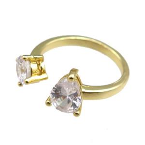 copper Rings paved zircon, adjustable, gold plated, approx 5mm, 6x8mm, 20mm dia [FN20897]