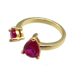 copper Rings paved zircon, adjustable, gold plated, approx 5mm, 6x8mm, 20mm dia [FN20899]