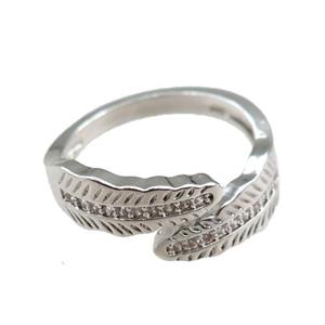 copper Rings paved zircon, adjustable, platinum plated, approx 20mm dia [FN20901]