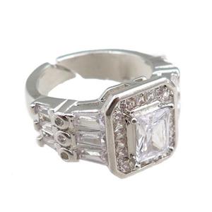 copper Rings paved zircon, adjustable, platinum plated, approx 12-14mm, 20mm dia [FN20905]