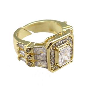 copper Rings paved zircon, adjustable, gold plated, approx 12-14mm, 20mm dia [FN20906]