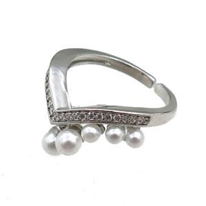 copper Rings paved zircon, adjustable, platinum plated, approx 20mm dia [FN20907]