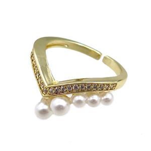 copper Rings paved zircon, adjustable, gold plated, approx 20mm dia [FN20908]