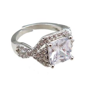 copper Rings paved zircon, adjustable, platinum plated, approx 12mm, 20mm dia [FN20909]