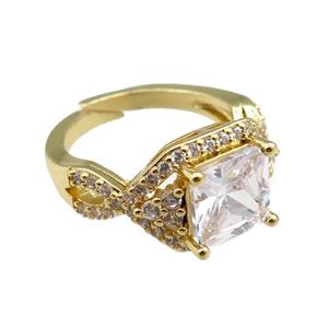 copper Rings paved zircon, adjustable, gold plated, approx 12mm, 20mm dia [FN20910]
