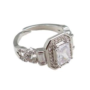 copper Rings paved zircon, adjustable, platinum plated, approx 10-12mm, 20mm dia [FN20911]