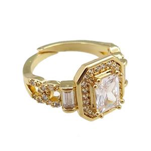 copper Rings paved zircon, adjustable, gold plated, approx 10-12mm, 20mm dia [FN20912]