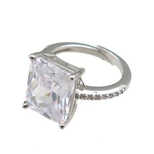 copper Rings paved zircon, adjustable, platinum plated, approx 10-12mm, 20mm dia [FN20915]