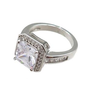 copper Rings paved zircon, adjustable, platinum plated, approx 12mm, 20mm dia [FN20917]