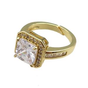 copper Rings paved zircon, adjustable, gold plated, approx 12mm, 20mm dia [FN20918]