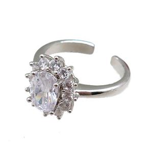 copper Rings paved zircon, adjustable, platinum plated, approx 12-14mm, 20mm dia [FN20919]