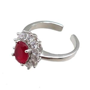 copper Rings paved zircon, adjustable, platinum plated, approx 12-14mm, 20mm dia [FN20921]