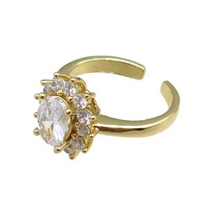 copper Rings paved zircon, adjustable, gold plated, approx 12-14mm, 20mm dia [FN20923]