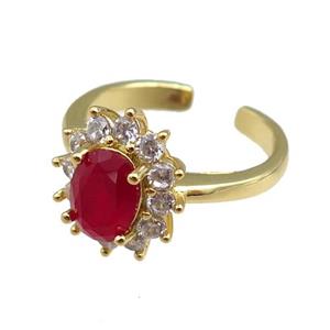 copper Rings paved zircon, adjustable, gold plated, approx 12-14mm, 20mm dia [FN20925]