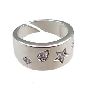 copper Rings paved zircon, adjustable, platinum plated, approx 9mm, 20mm dia [FN20930]