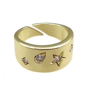 copper Rings paved zircon, adjustable, gold plated, approx 9mm, 20mm dia [FN20931]