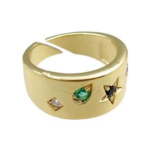 copper Rings paved zircon, adjustable, gold plated, approx 9mm, 20mm dia [FN20932]