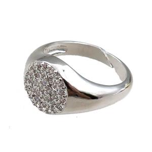 copper Rings paved zircon, adjustable, platinum plated, approx 11mm, 20mm dia [FN20935]