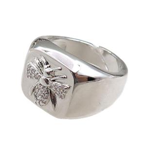 copper Rings paved zircon, adjustable, platinum plated, approx 14mm, 20mm dia [FN20939]