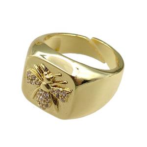 copper Rings paved zircon, honeybee, adjustable, gold plated, approx 14mm, 20mm dia [FN20943]