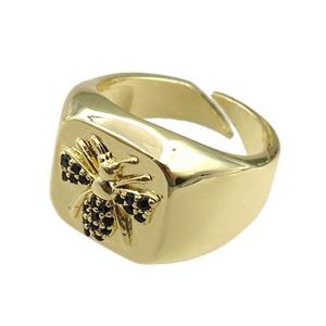 copper Rings paved zircon, adjustable, gold plated, approx 14mm, 20mm dia [FN20944]