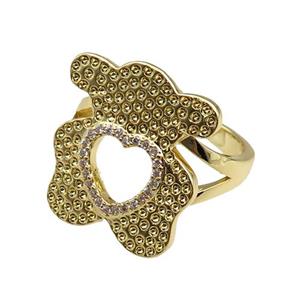 copper Rings paved zircon, adjustable, gold plated, approx 18-20mm, 20mm dia [FN20947]
