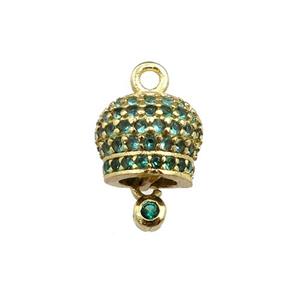 copper bell pendant pave zircon, gold plated, approx 8mm [FN20954]