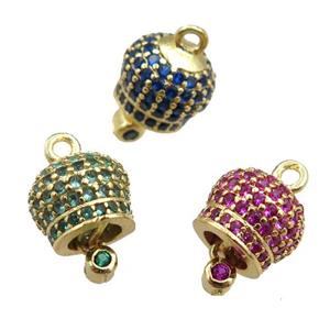 copper bell pendant pave zircon, gold plated, mixed, approx 8mm [FN20955]