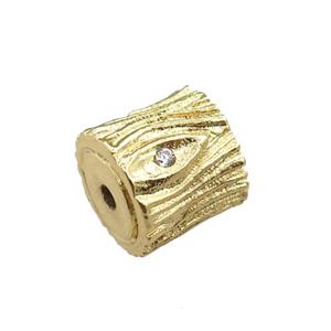 copper tube beads pave zircon, gold plated, approx 10mm [FN20957]