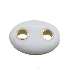 copper oval connector, white enameled, gold plated, approx 10-14mm [FN20961]