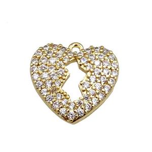 copper heart pendant paved zircon, gold plated, approx 16mm [FN20971]