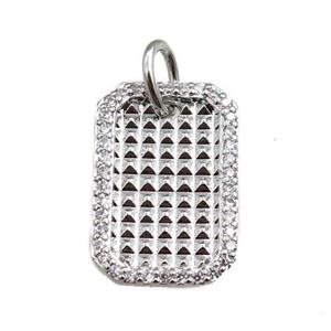 copper rectangle pendant paved zircon, platinum plated, approx 11-17mm [FN20972]