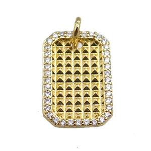 copper rectangle pendant paved zircon, gold plated, approx 11-17mm [FN20973]