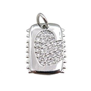 copper rectangle pendant paved zircon, platinum plated, approx 11-17mm [FN20974]