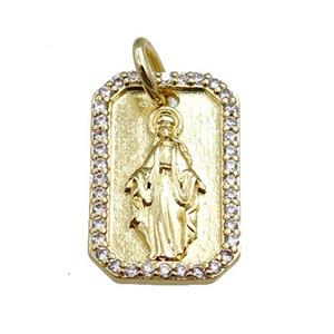 copper rectangle pendant paved zircon, gold plated, approx 11-17mm [FN20977]