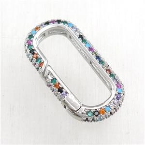 copper Carabiner Clasp paved zircon, platinum plated, approx 14-29mm [FN20982]