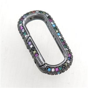 copper Carabiner Clasp paved zircon, black plated, approx 14-29mm [FN20983]