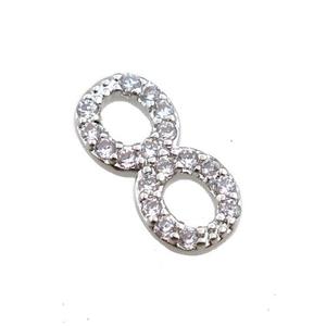 copper infinity connector paved zircon, platinum plated, approx 6-13mm [FN20994]