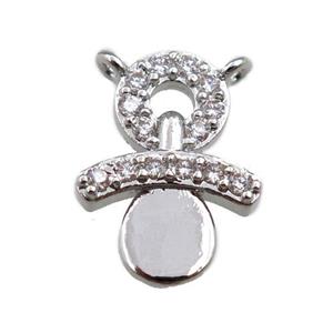 copper snowman pendant paved zircon with 2loops, platinum plated, approx 10-13mm [FN20998]