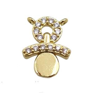 copper snowman pendant paved zircon with 2loops, gold plated, approx 10-13mm [FN20999]