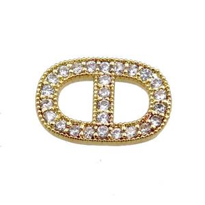 copper oval connector paved zircon, gold plated, approx 9-14mm [FN21001]